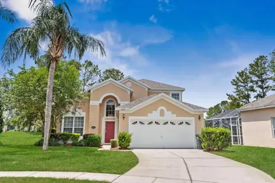 a palm tree in front of a house at 8213 Fan Palm Way in Kissimmee