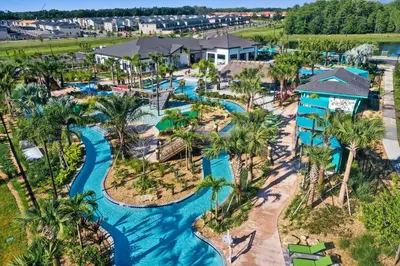 an aerial view of the water park at the resort at 4423 Scene Lane in Kissimmee