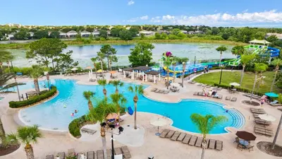 an overhead view of a pool at a water park at Windsor Hills 6br Cozy Home Pool/Spa 2miles Disney in Orlando