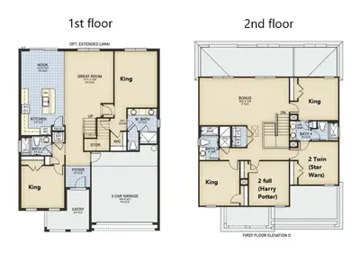 a floor plan and aprints rendering of a house at Veranda Palms Lakeview 6br Villa Pool Spa, Disney in Kissimmee