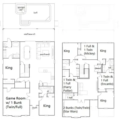 two diagrams of a house at Star Wars Disney Themed 10BR Villa Pool/Spa/Game in Kissimmee
