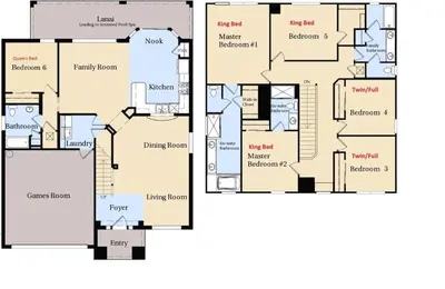 a floor plan of a house at Firework view 6BR Home Pool/Spa/Game Near Disney! in Orlando
