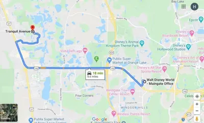 a map with a marker on it at 3 bedrooms pool home with clubhouse amenities Retreat in Orlando