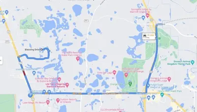 a map showing the location of a park at 3 bedrooms pool home Hidden Forest Resort Amenities in Orlando