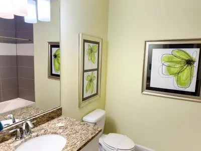 a bathroom with a sink and a spider on the wall at Stylish 3-BR with Private Pool & Conservation View in Orlando