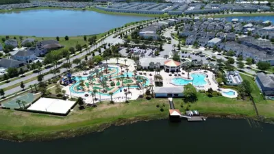 an aerial view of a resort next to the water at Wonderful home close to disney & universal in Kissimmee