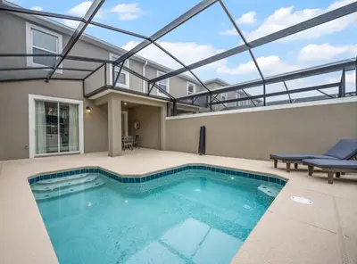 a swimming pool in a house with a roof at Stunning Themed Home Private Pool Ideal Location in Kissimmee