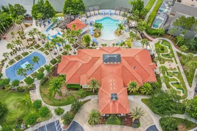 an aerial view of a house with a swimming pool at Golden Beach Villa home in Kissimmee