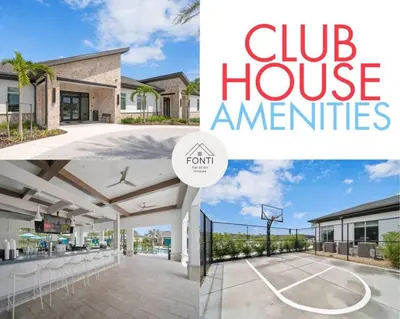 a collage of photos of a club house with a basketball court at BRAND NEW 4BR House Waterpark Disney Orlando 2697 in Kissimmee