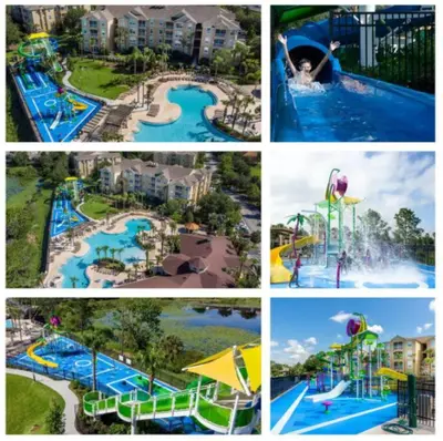 a collage of four pictures of a water park at Best Family Friendly Spot at Windsor Hills in Orlando