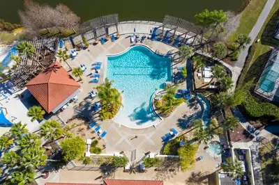 an overhead view of a swimming pool at a resort at Marvelous 3Bd w Jacuzzi at Terra Verde Resort 4757 in Kissimmee