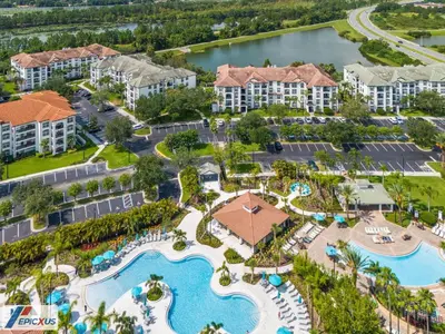 an aerial view of a resort with a pool and resort at The Epic Edinburgh Top Floor Vista Cay Orlando in Orlando