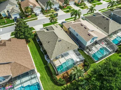 an overhead view of a house with a roof at South Facing Pool 4 Bedroom 3 Bath Villa in Kissimmee