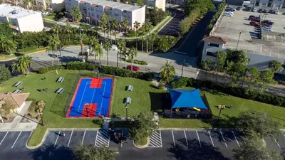 an overhead view of a park with a tent at Prime Location 3 Suites Townhome Near Universal in Orlando