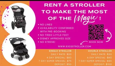 a flyer for a stroller to make the most of the magic at Resort Family condo near Disney Pool view Free parks shuttle in Orlando