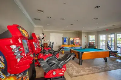 a living room with a pool table and a game room at 3 Bedrooms 2 Bathrooms Vista Cay 4024-203 Bd in Orlando