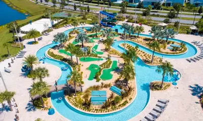 an aerial view of a water park at a resort at Roomy Family Home-Sleeps 16 STL110 in Kissimmee