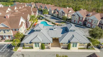 an aerial view of a residential neighborhood with a house at Cozy 2024 New 3 Suites 5 min to Disney in Orlando