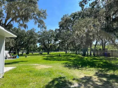 a park with trees and grass and a fence at Home in Kissimmee with Huge Backyard in Kissimmee
