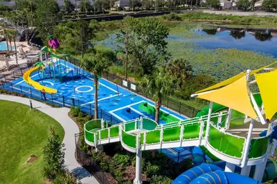 an aerial view of a water slide at a water park at T2501M Windsor Hills Resort 3Bedrm Private Pool in Orlando