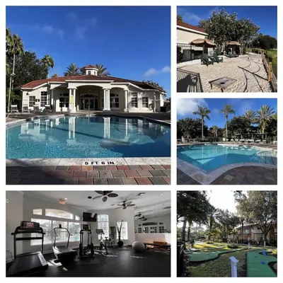 a collage of pictures of a swimming pool at H2631E Resort Single Level POOL SPA Home Disney in Kissimmee