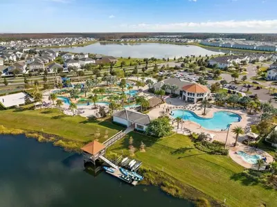 an aerial view of a resort with a pool at Magic Marvel Getaway in Kissimmee