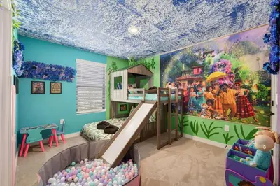 a room with a bunk bed and a mural at 3MI from Disney- Modern 3BD 3BA + Grill in Kissimmee