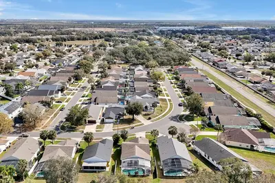 an aerial view of a town with houses at Minutes from Disney - Entertainment Haven with Pool in Orlando