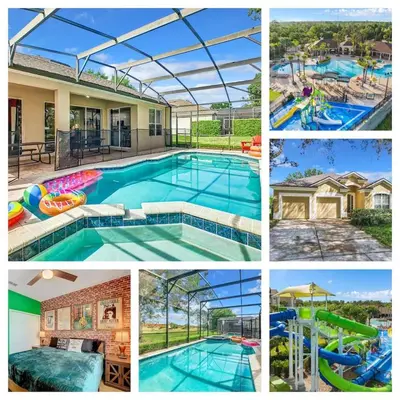 a collage of pictures of a swimming pool at Single Level 2 KING BEDS - 4BedrmPOOL-SPA-Disney in Orlando