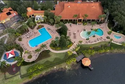 an aerial view of a resort with a swimming pool at Island Abode -near Disney in Kissimmee