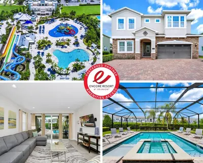a collage of photos of a house and a pool at Spacious Home With Private Pool Near Disney With Waterpark & Resort Access At Encore Resort - 7720Ff in Kissimmee