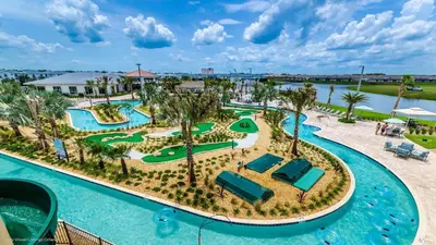 an aerial view of the pool at the resort at Canoe Landing in Orlando