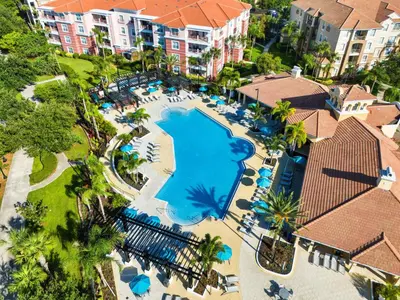 an overhead view of a swimming pool at a resort at Vista Cay at Epic Universe - Luxury 4 bedroom Condo in Orlando