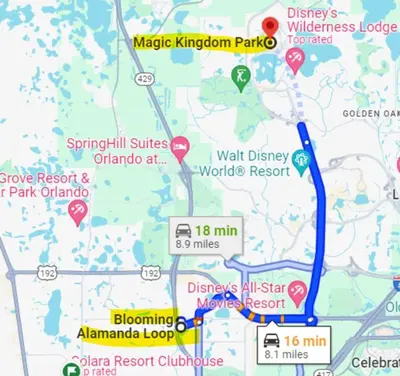 a map of the approximate location of the park at Disney World Vacation Home in Orlando