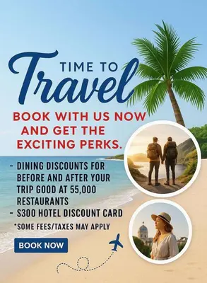 a flyer for a travel book with us now and get the exciting permits at Relax after enjoying all the parks Orlando has to offer in this 1BD vacation condo in Orlando