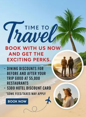 a flyer for a travel book with us now and get the exciting permits at Marriott Grande Vista 2BD villa sleeps 8 in Orlando
