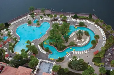 an aerial view of a pool at a resort at Beautiful Resort in Bonnet Creek 2BD Deluxe near Walt Disney World in Orlando