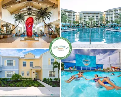 a collage of photos of a pool at a resort at Beautiful Florida Villa Near Disney With Margaritaville Resort & Island H20 Waterpark Access - 2939Cl in Orlando