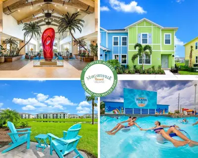 a collage of photos with a house and a swimming pool at Key Lime Villa Near Disney With Margaritaville Resort & Island H20 Waterpark Access - 3073Cs in Orlando