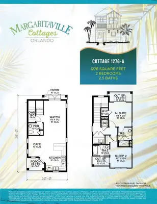 a floor plan of the margarita cottage at Sail Away! Beautiful Cottage With Private Hot Tub Near Disney With Margaritaville Resort & Island H2O Access - 3045Sp in Orlando