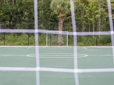a net on a tennis court with a palm tree at Welcoming 1BR Gateway Orlando 5 minutes to Disney in Vineland