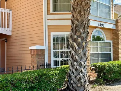 a palm tree in front of a house at 2492 Your home away from Home in Kissimmee