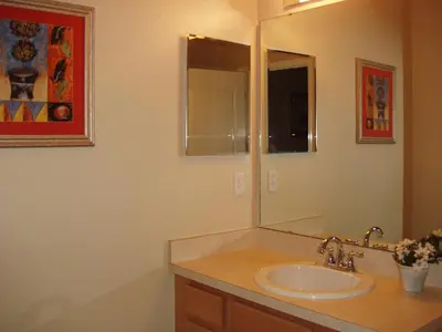 a bathroom with a sink and a mirror at Four Bedroom Villa in Coral Cay in Kissimmee