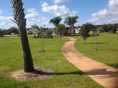 a dirt road in a field with a palm tree at 8056 Indian Creek Blvd in Kissimmee