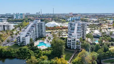 an aerial view of a city with tall buildings at 6165 Carrier Drive 1001 in Orlando
