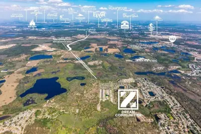 an aerial view of an island with water reservoirs at Modern Townhouse Heated Pool Disney Orlando 17244 in Orlando