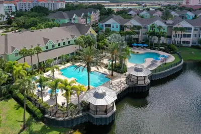 an aerial view of a resort with a swimming pool at Runaway Beach Club Resort Condo Apt Disney 15103 in Kissimmee