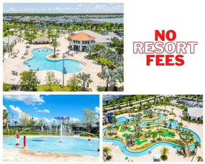 a collage of pictures of a resort with no resort fees at Storey Lake Resort Townhouse near Disney Orlando 4847 in Kissimmee