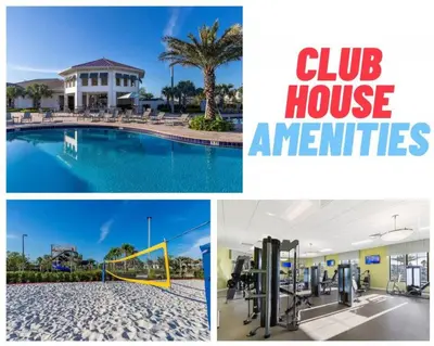 a collage of pictures of a club house amenities at Modern Storey Lake Resort Disney Orlando 3121-402 in Kissimmee
