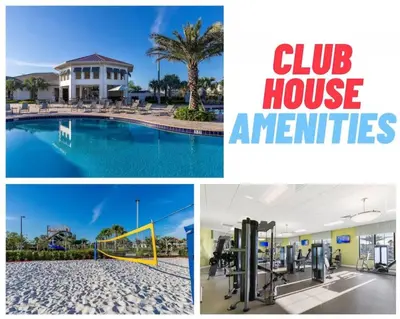 a collage of photos with a pool and a club house at Modern Storey Lake Resort Disney Orlando 3171-301 in Kissimmee
